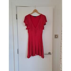 Missguided Jersey Skater Dress UK10 Flare Stretch Red Polka Dot Frill Flutter